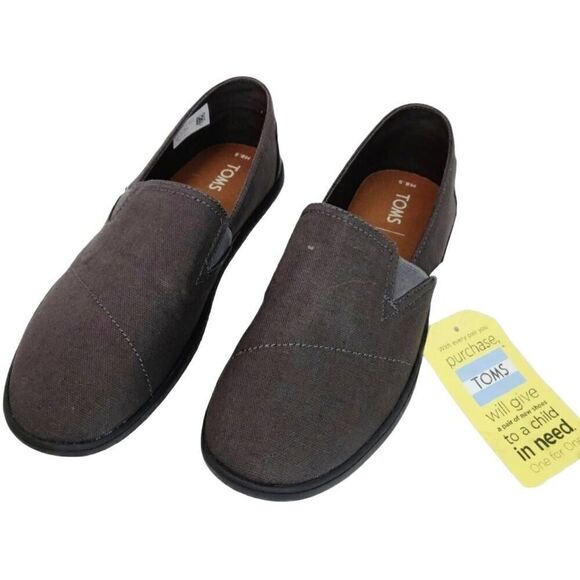 New TOMS Charcoal Pico Canvas Loafer Flat Sneakers Size 8.5 Slip on Round Toes - Picture 8 of 14
